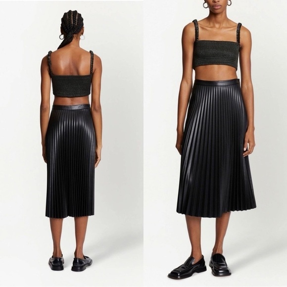 PROENZA SCHOULER WHITE LABEL Faux Leather Smocked Crop Top Sz M - Picture 1 of 8